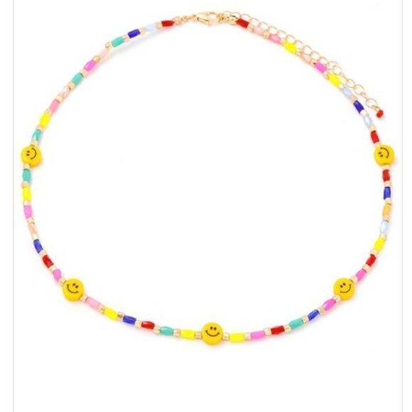 Beaded Choker Necklace Smiley Face Necklace - Picture 6 of 7